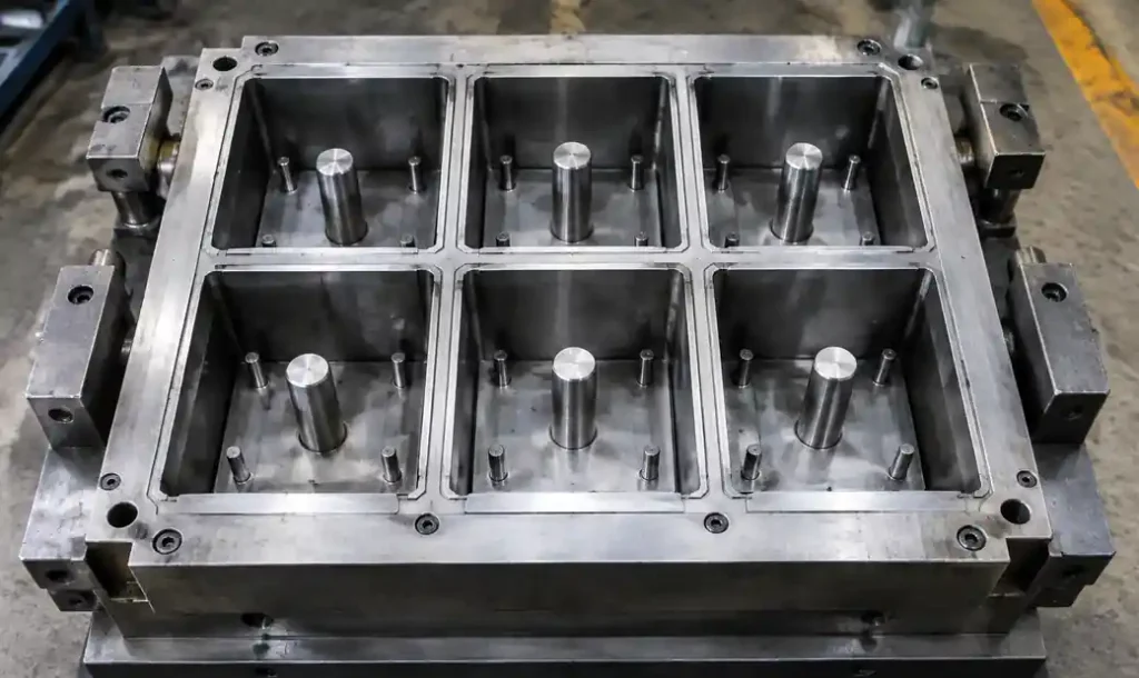 Block machine mold with multiple cavities for concrete block production