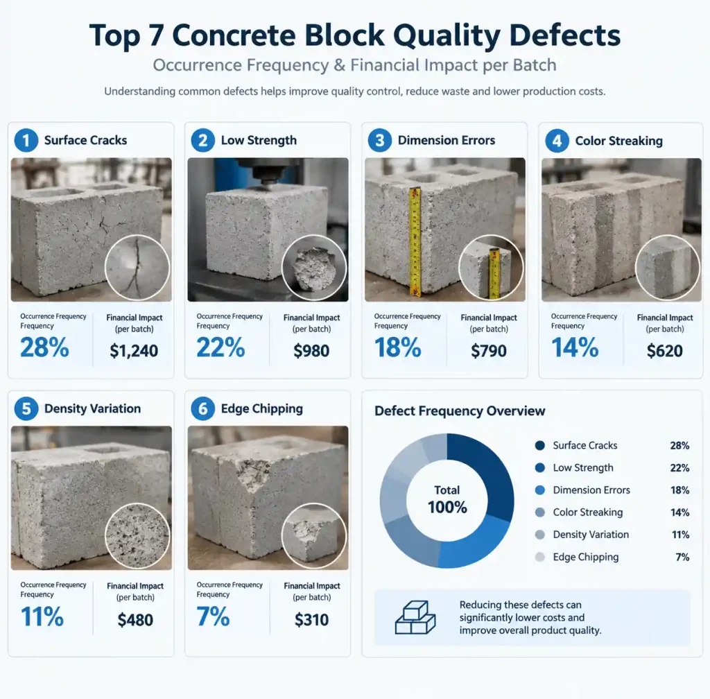 Chart showing common block quality defects frequency and revenue impact