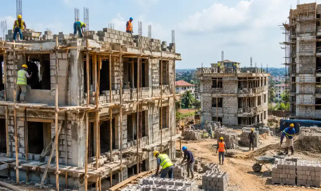 Ghana construction site with residential buildings under development