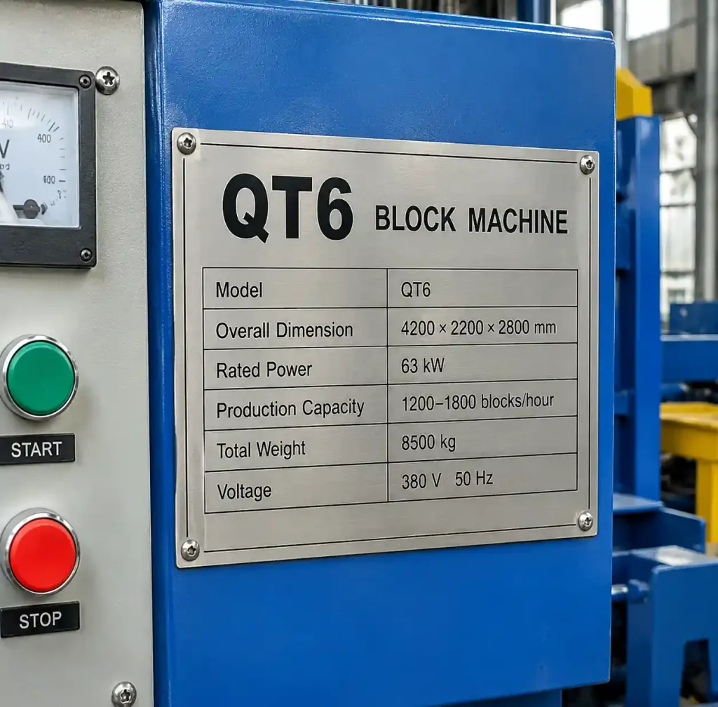 QT series block machine nomenclature showing QT4, QT6, and QT8 model designations