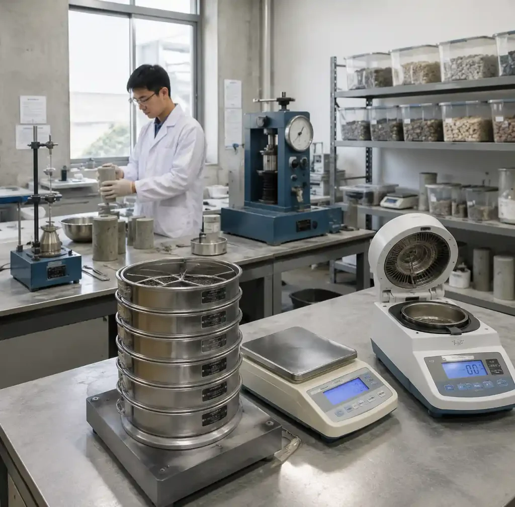 Raw material quality control testing laboratory for block manufacturing