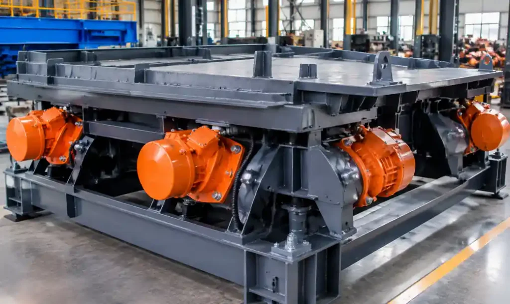 Vibration block machine with eccentric motors mounted on mold table