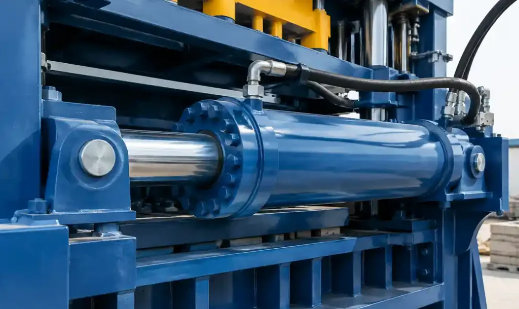 Main hydraulic pressing cylinder on block machine