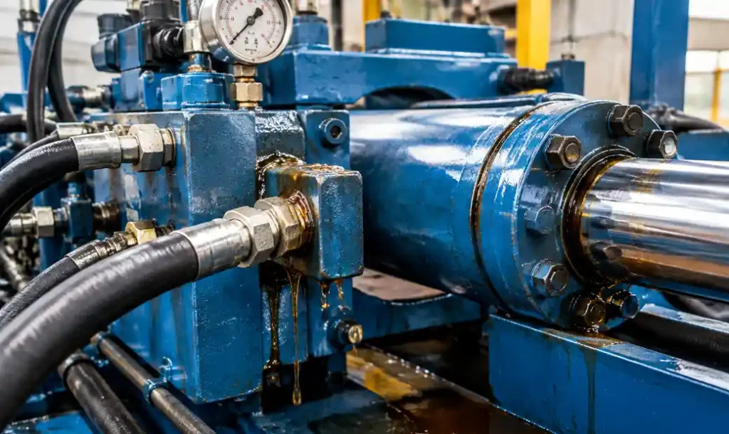 Hydraulic oil leak on block making machine pressure gauge