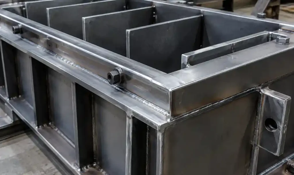 Steel mold construction showing material quality and welded frame