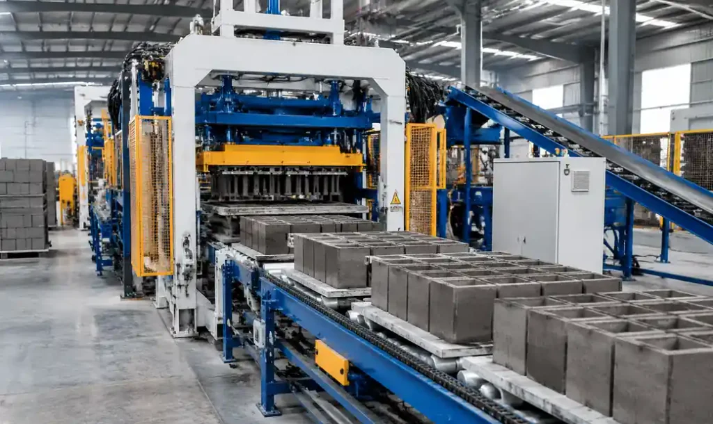 Automatic block machine production line showing high-volume output