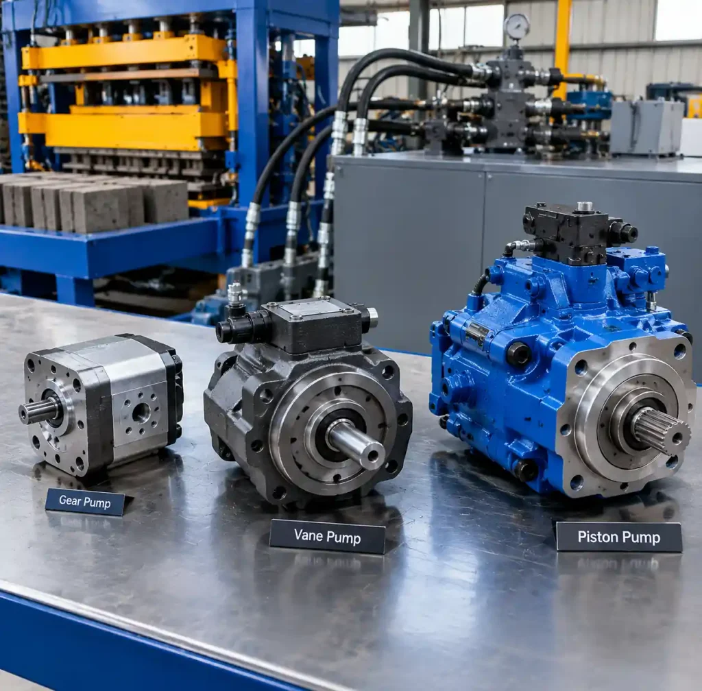 Different hydraulic pump types used in block machines