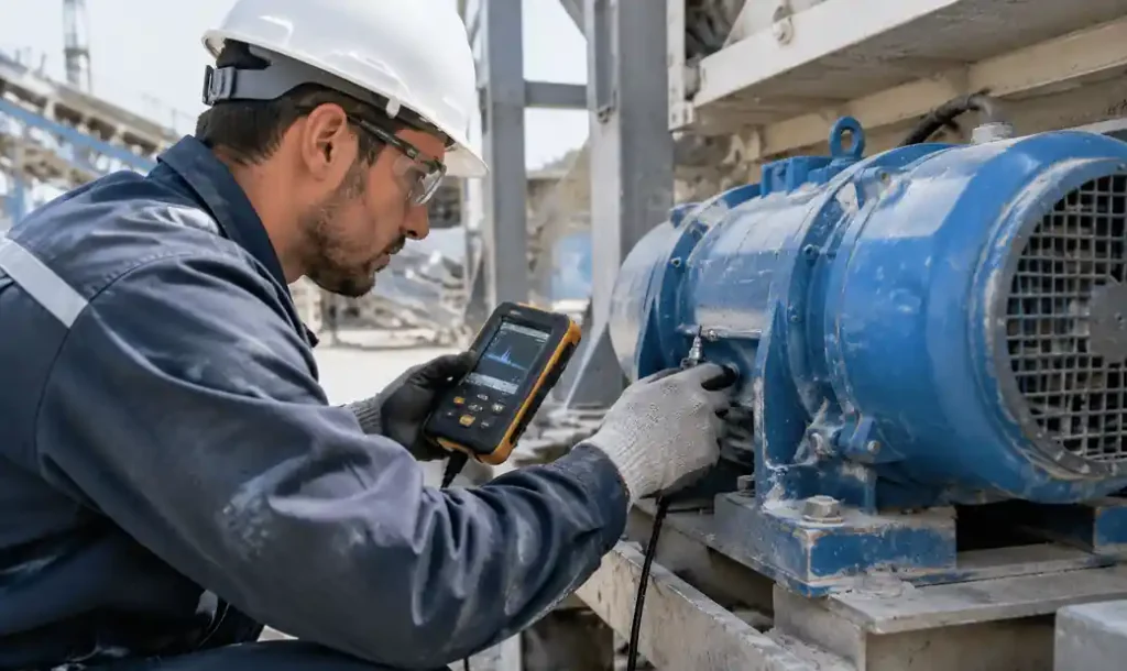 Engineer using diagnostic equipment to measure vibration motor performance
