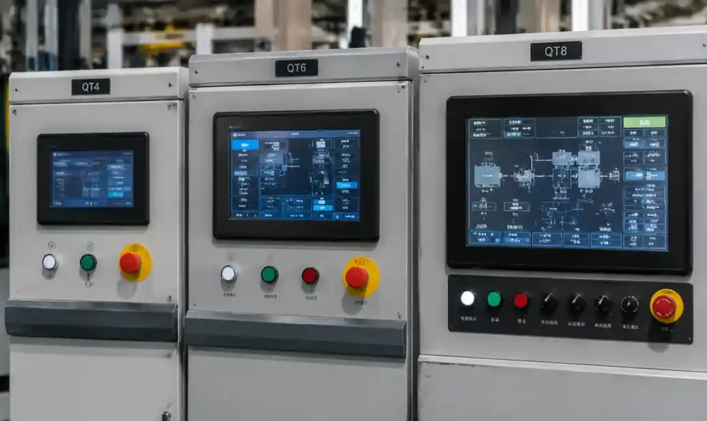 Control panels showing automation differences between QT4, QT6, and QT8 models