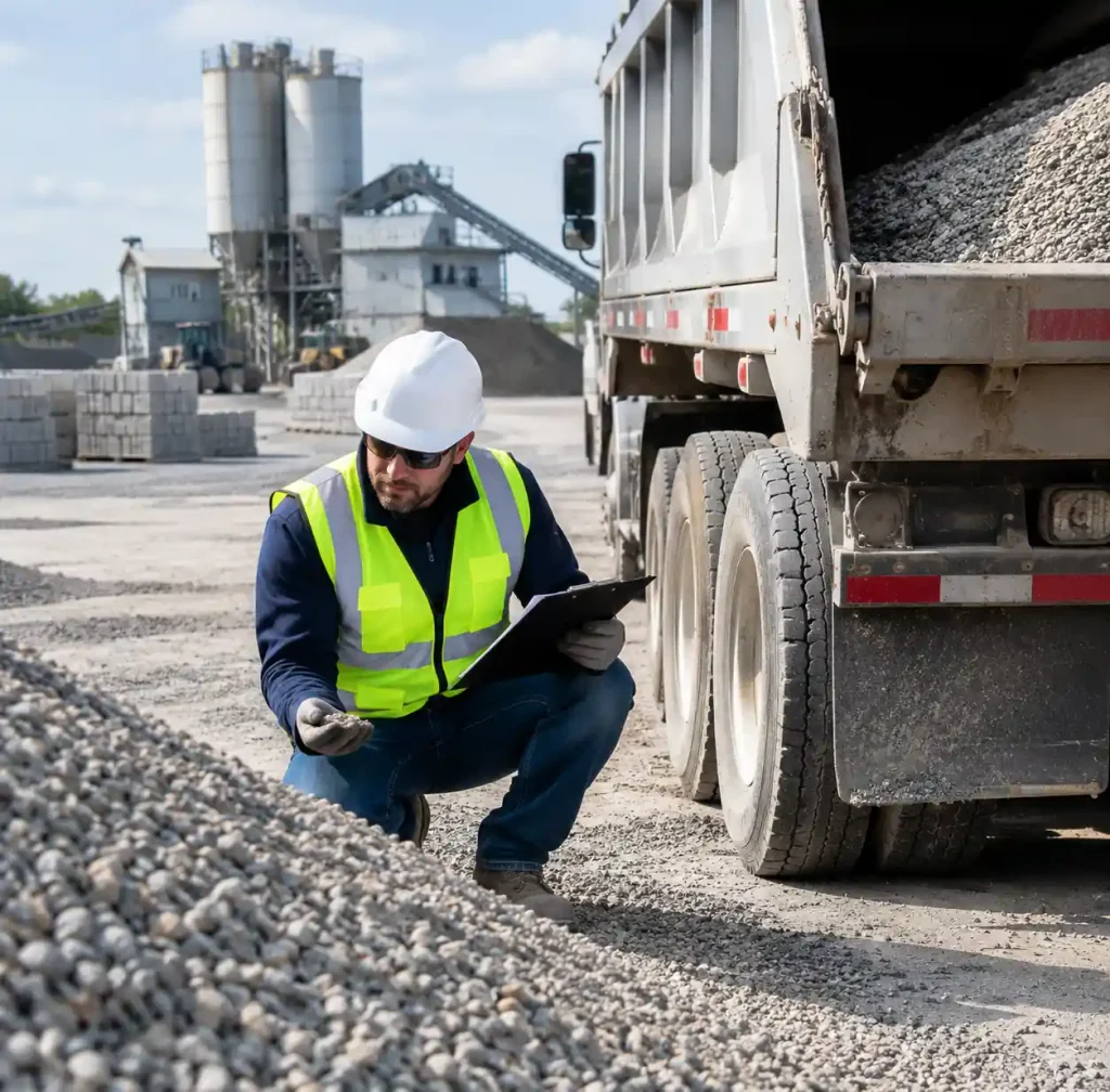 Supplier material inspection during aggregate delivery at block plant