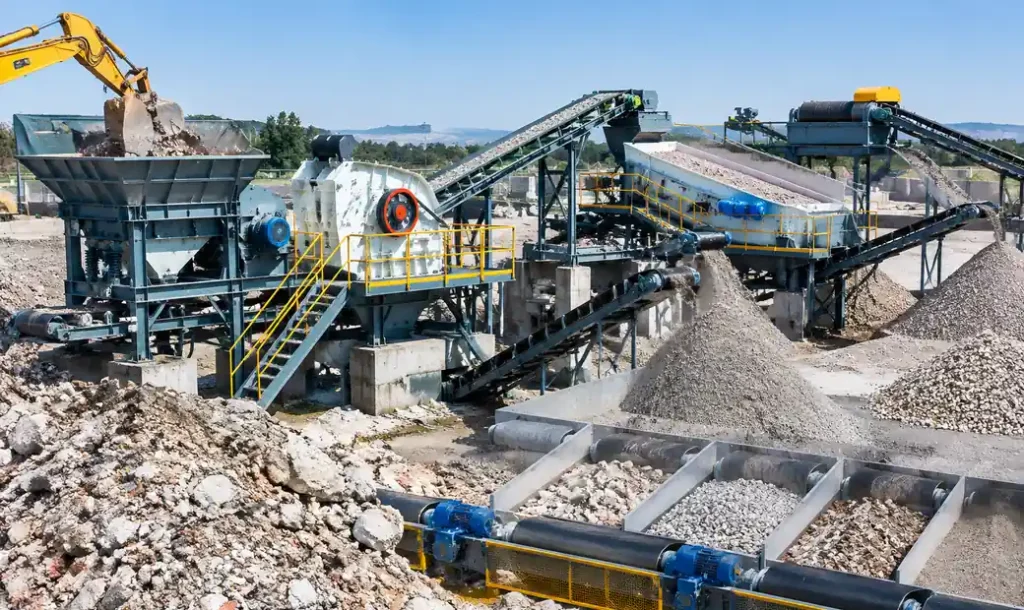 Construction waste processing line with crushing and separation equipment
