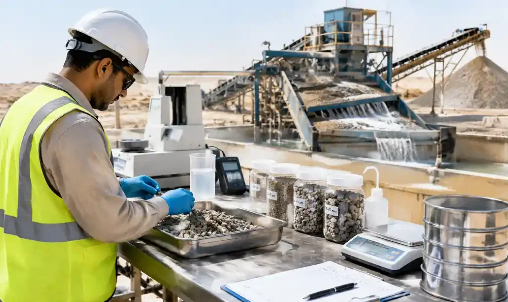 Aggregate and material quality testing for Middle East block production